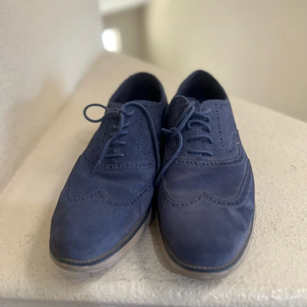 Cole Haan Lunargrand Navy Blue Suede Wingtip Oxford Men's Size 11‎ Office Shoes